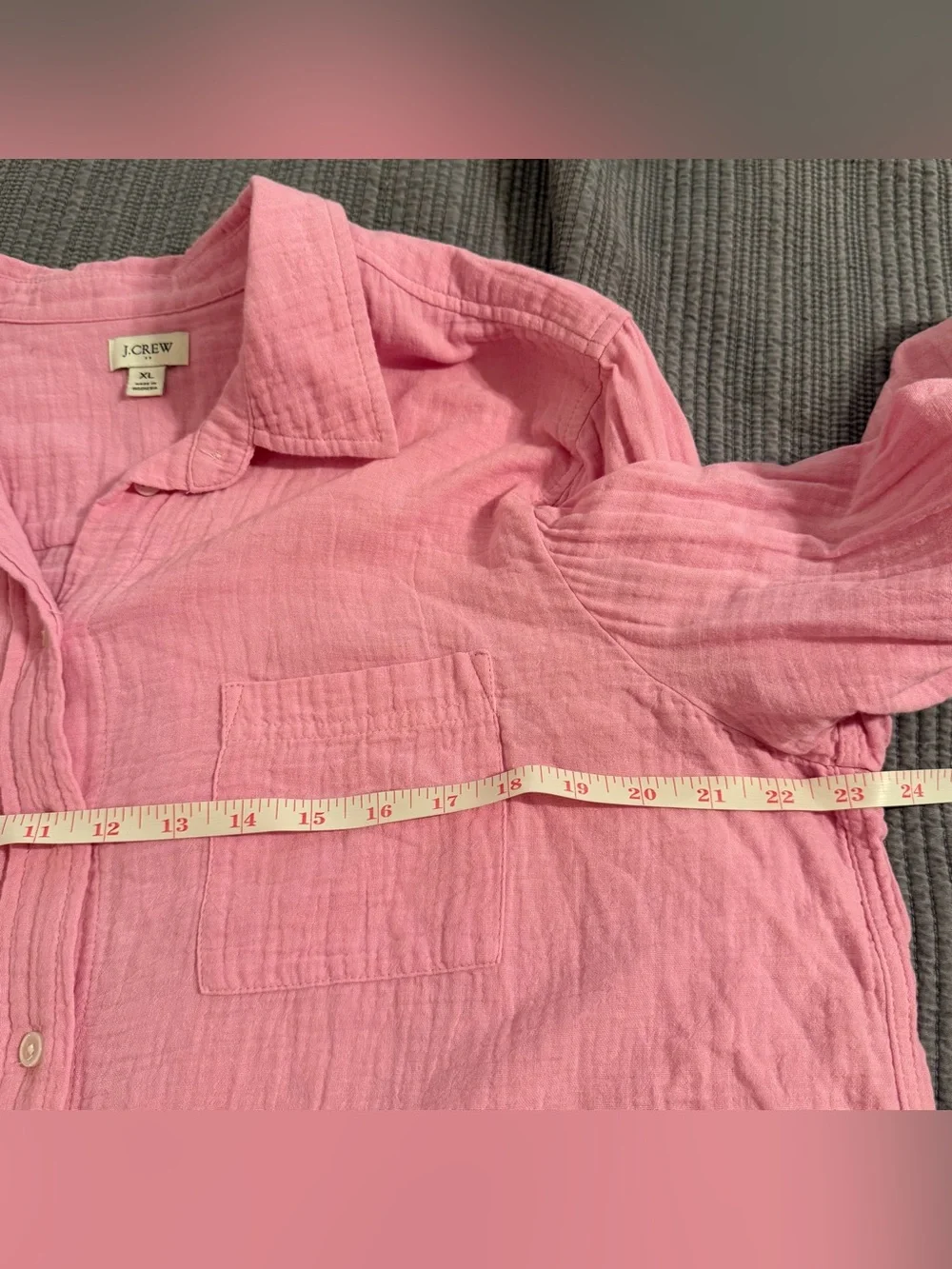J Crew Womens 100% Cotton Gauze Button Up Shirt Size XL Pink Beach Resort Vacay